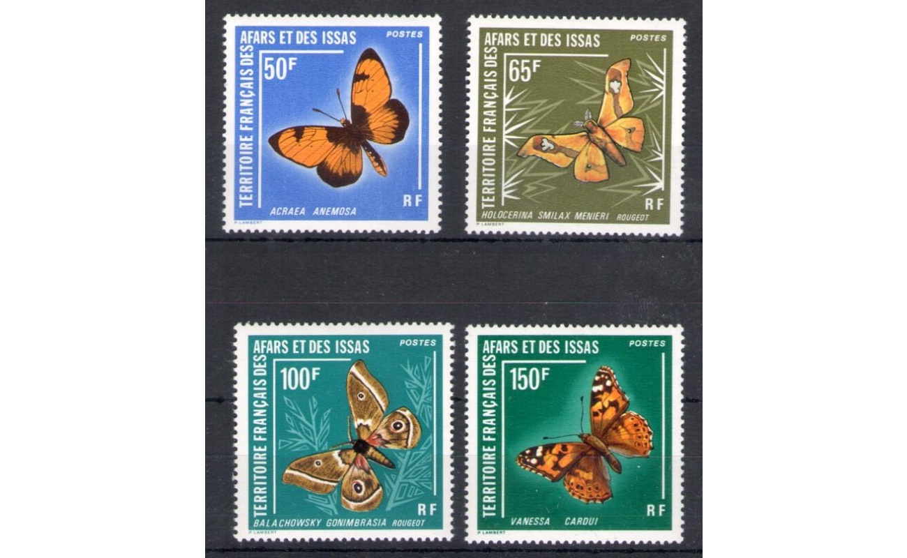 1976 Territoire Francais des Afars et des Issas - Catalogo Yvert n. 420/21+438/39 - Farfalle - 4 valori - MNH**
