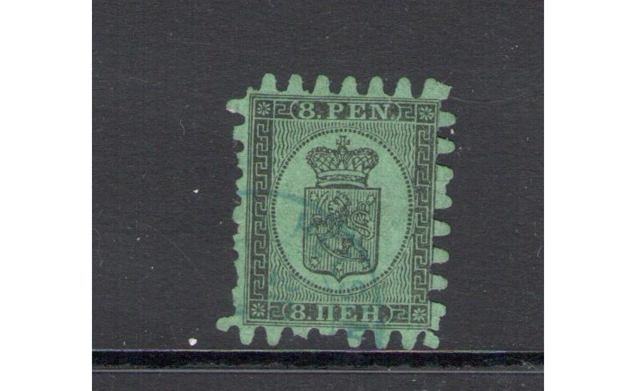 1866-70  Finlandia - n. 6  , Stemma 8 p. nero su verde - Usato