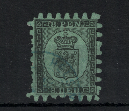 1866-70  Finlandia - n. 6  , Stemma 8 p. nero su verde - Usato