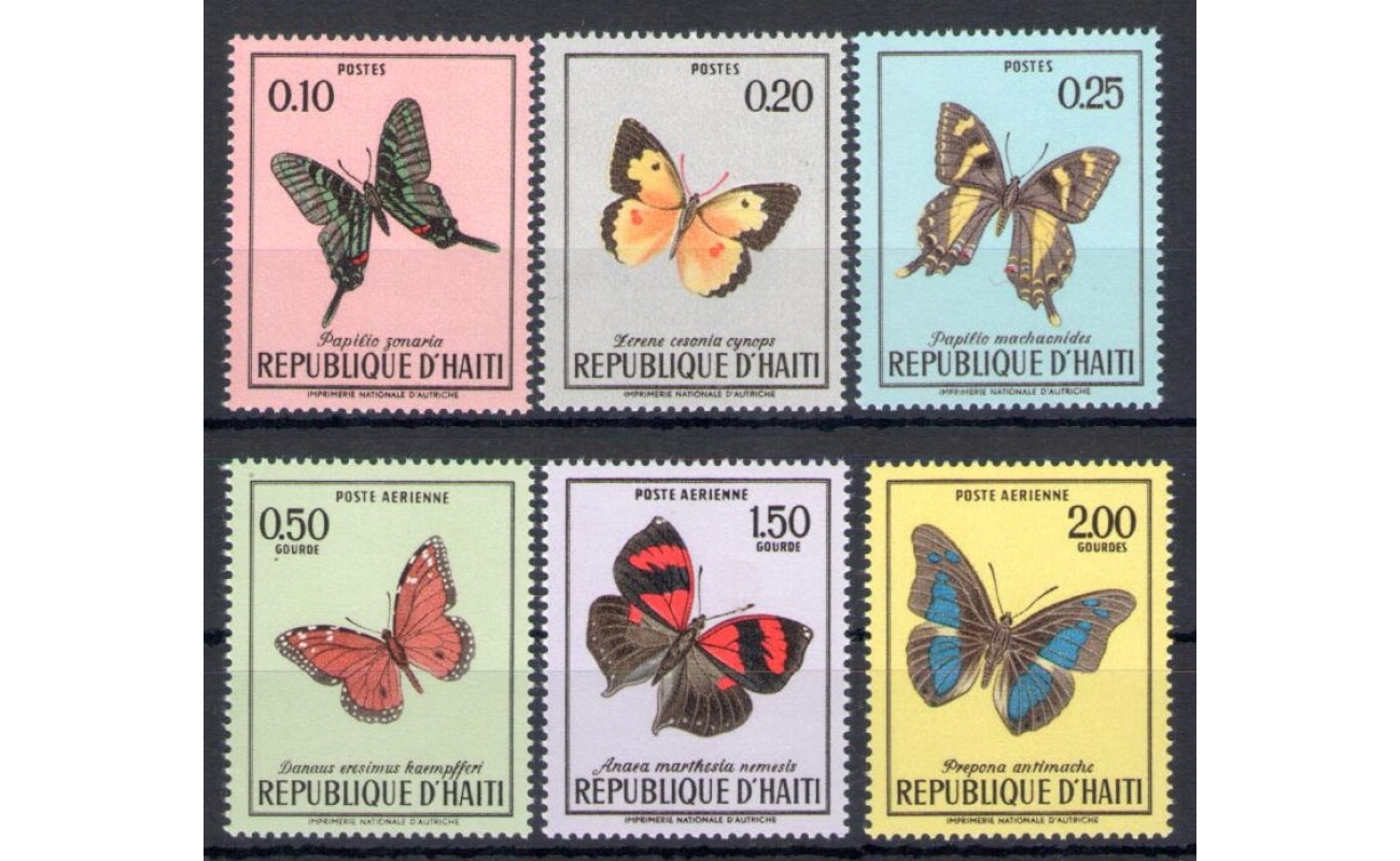 1969 Haiti Repubblica - Catalogo Yvert n. 651/53 + Posta Aerea 1430/32 - Farfalle - 6 valori - MNH**