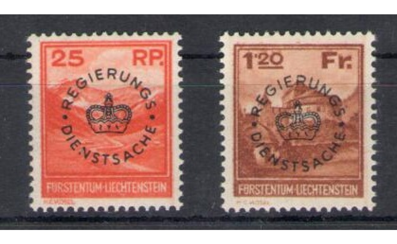 1933 Liechtenstein - Francobolli di Servizio n. 9/10 , Soprastampati Regie Rungs Dienstsache , 2 valori - MNH**