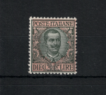 1910 Italia - Regno, n. 91 , 10 Lire oliva e rosa , tipo Floreale - MNH**
