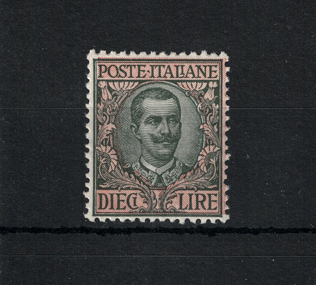 91 1910 Italia - Regno, n. 91 , 10 Lire oliva e rosa , tipo Floreale - MNH** - immagine 1