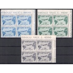 1961 Italia - Repubblica  , Visita del Presidente Gronchi in Sud America , 3 valori , n. 918/20 , MNH** - Blocco di Quattro Angolo di Foglio