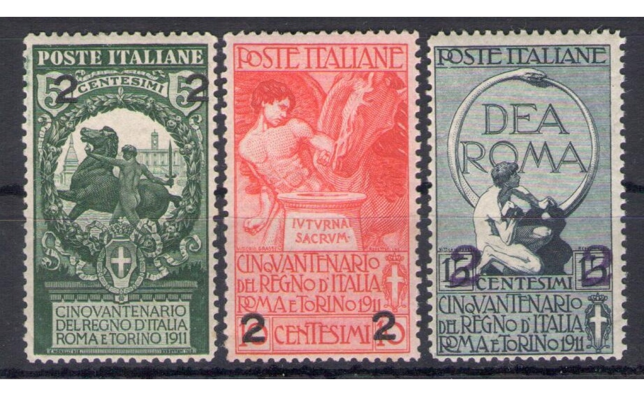 1913 Italia - Regno, n. 99/01 , Unità d'Italia Soprastampati - 3 valori - MNH**