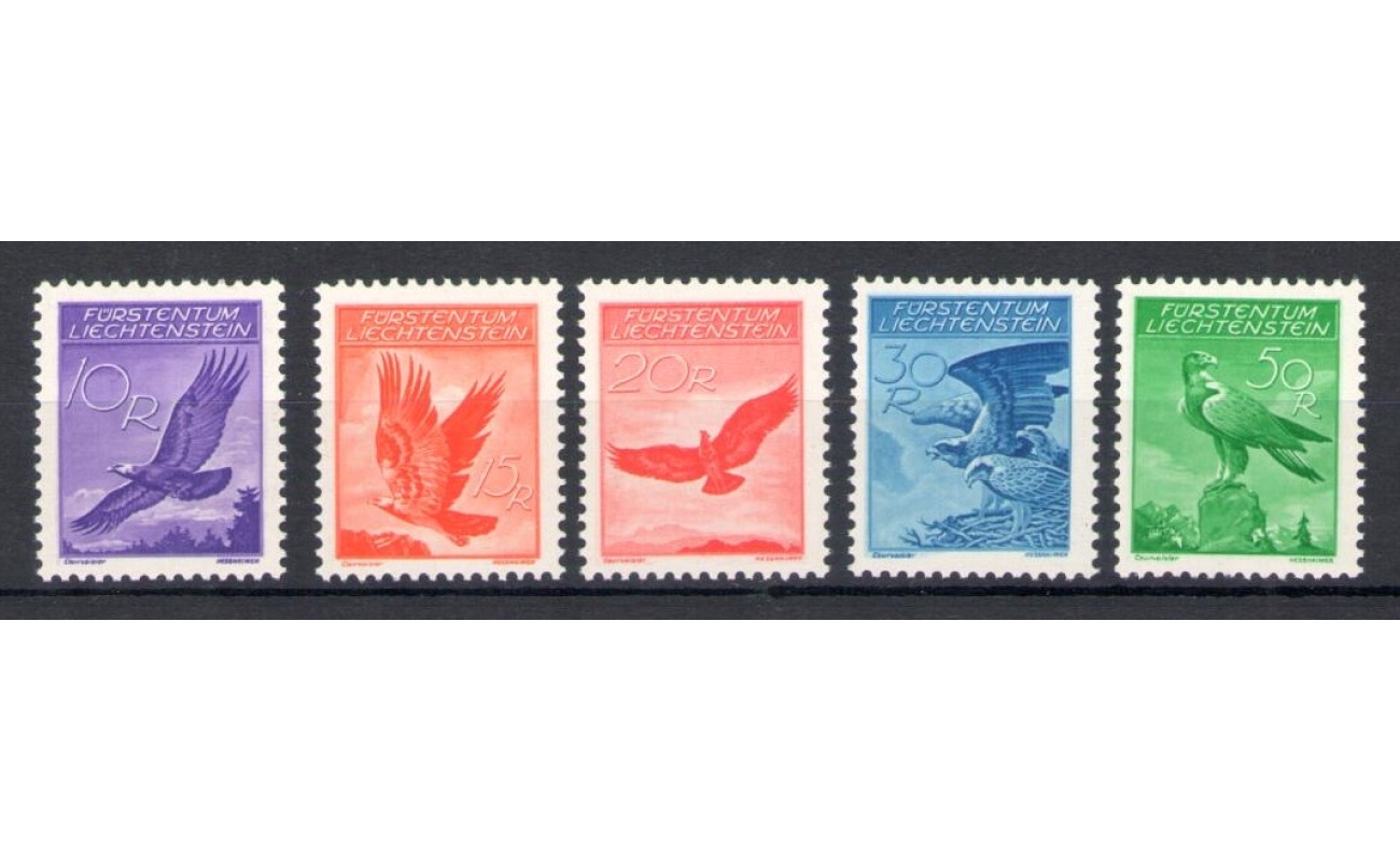 1934-35 Liechtenstein, Posta Aerea , Aquila Reale , n. A9B/A13B - Carta Goffrata - MNH**