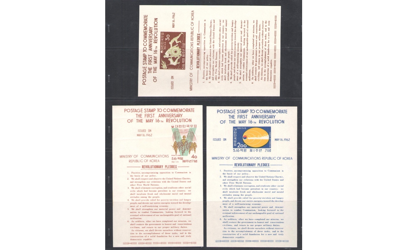 1962 Corea del Sud - Iscrizione in Inglese - Yvert 50/52 - 3 Foglietti - MNH**