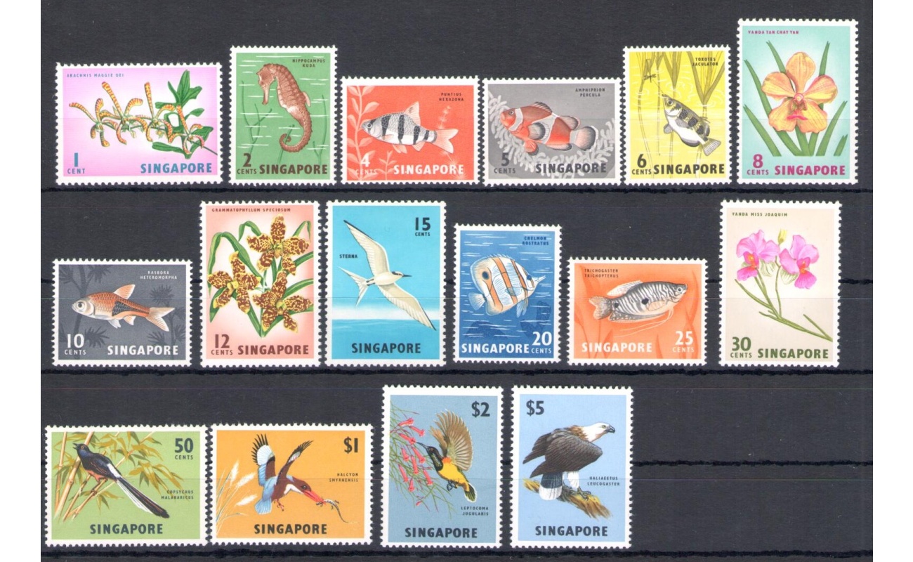 1962-66 SINGAPORE - Flora e Fauna - SG n. 63/77 serie di 16 valori - MNH**