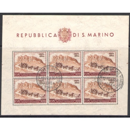 1951 San Marino, Foglietto Posta Aerea 300 Lire bruno n. 10, Usato