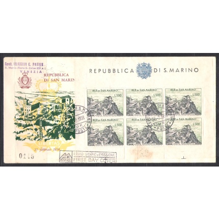 1958 San Marino, Foglietto Veduta n. 18, da San Marino per Venezia - FDC
