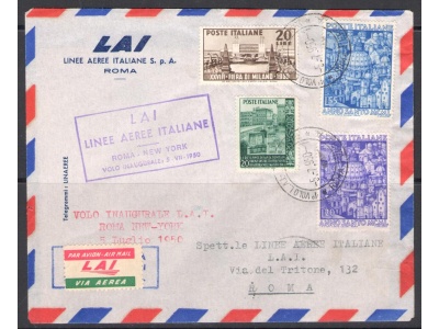 1950 Italia - Repubblica - Lai - Primo Volo inaugurale Roma New York - Usata