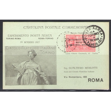 1917 Italia Regno - Cartolina Postale - Volo Torino - Roma e ritorno - Usato
