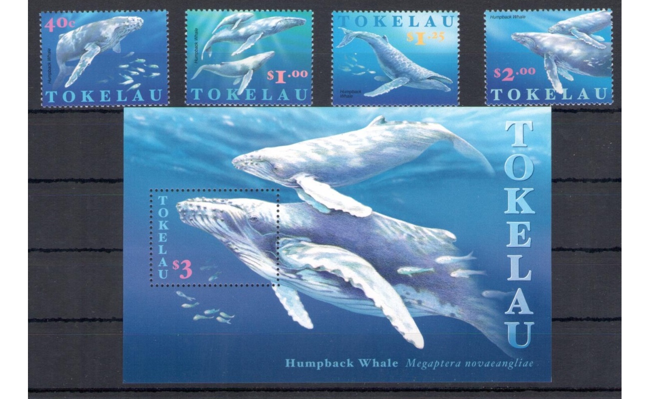 1997 Tokelau, Balene e Delfini - n. 242/45 + BF 17 - MNH**