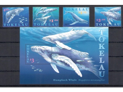 1997 Tokelau, Balene e Delfini - n. 242/45 + BF 17 - MNH**