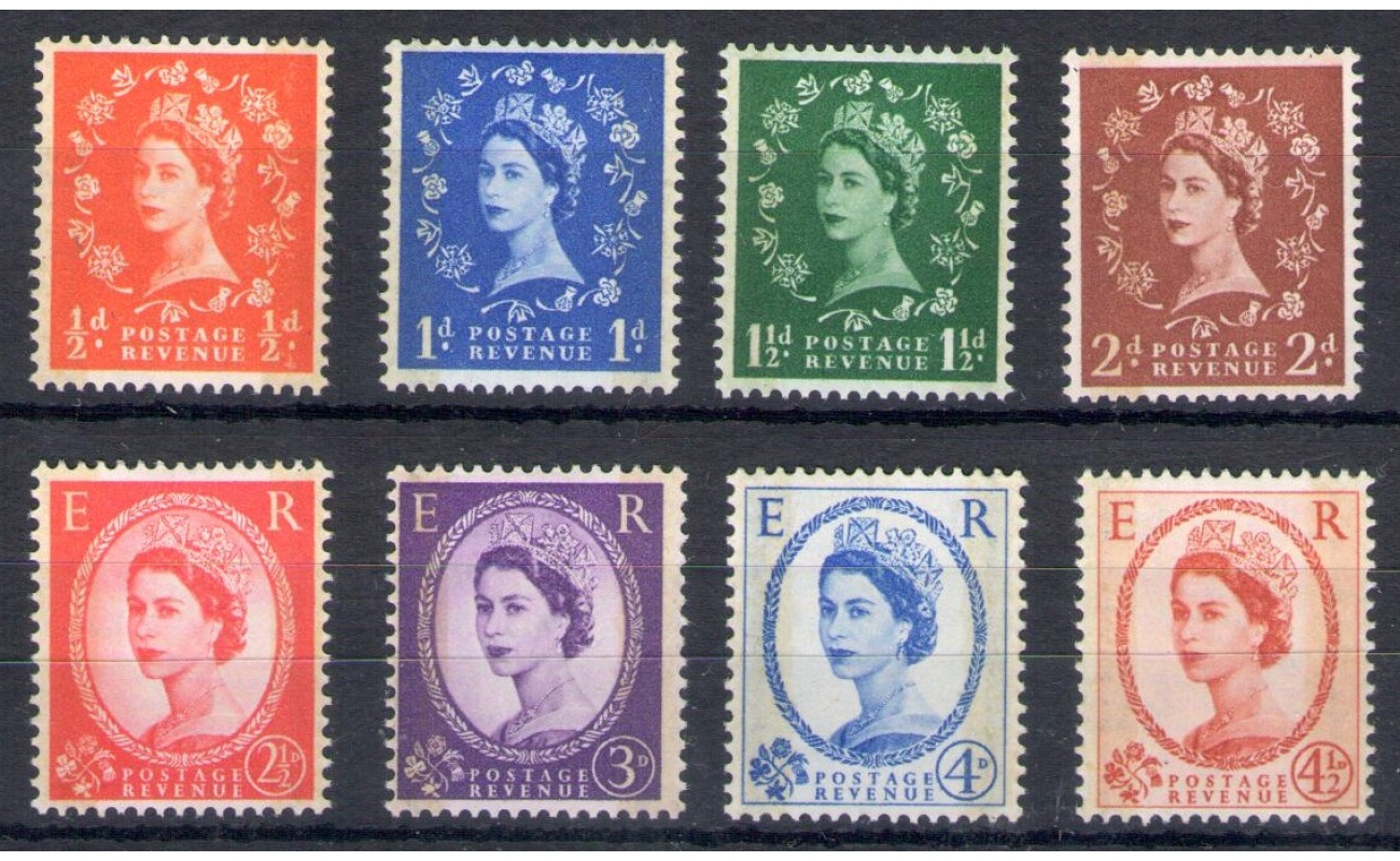 1958-61 Gran Bretagna - Elisabetta II, 2 Linee Grafite SG n. 587/94 - MNH**