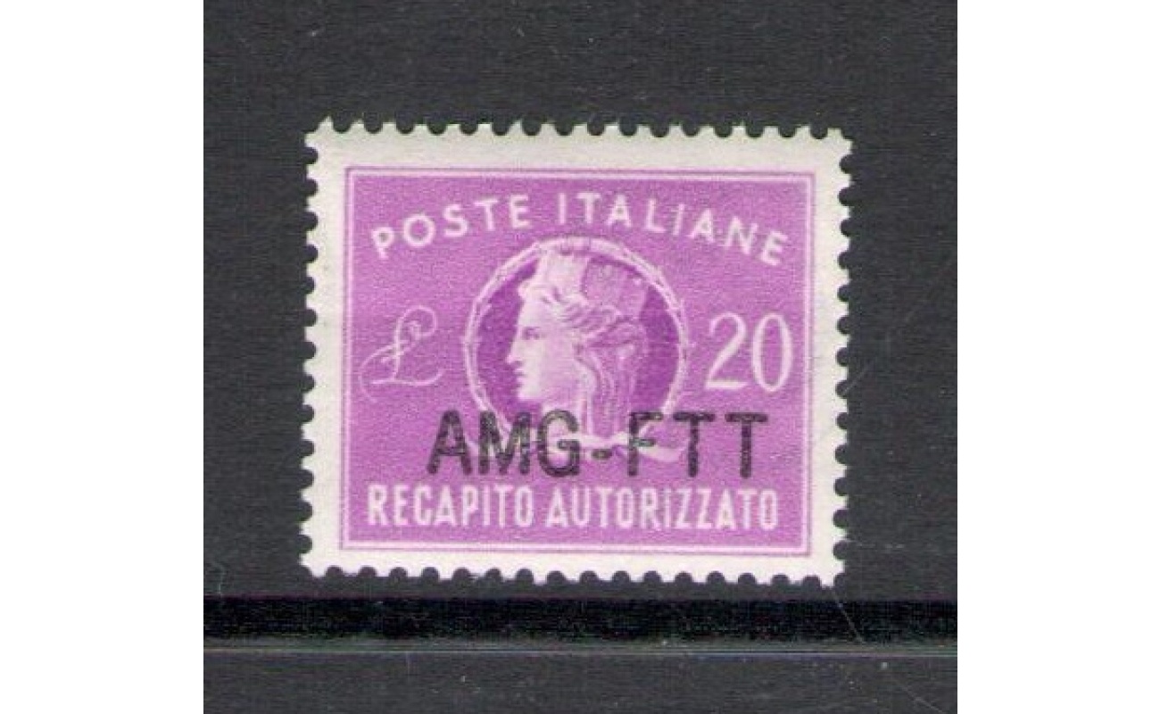 1954 TRIESTE A - Recapito Autorizzato - Nuova Soprastampa n. 5A - 20 Lire Lilla