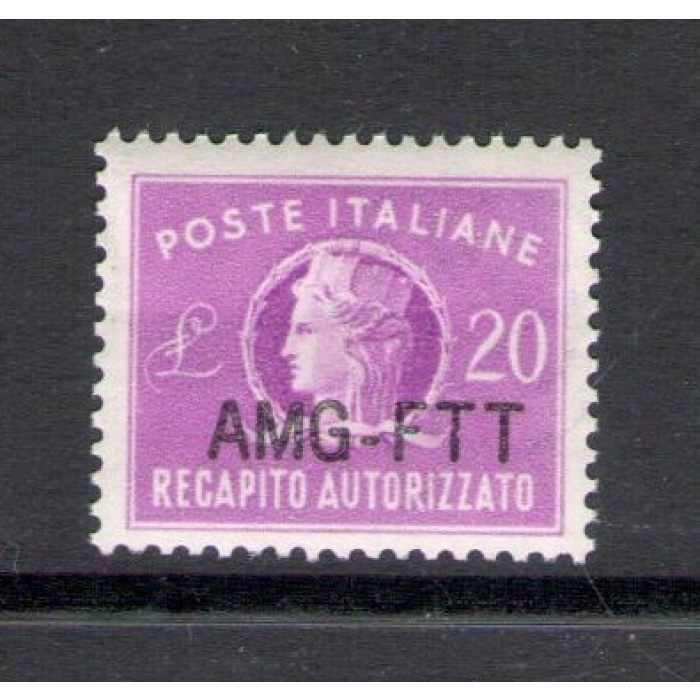 1954 TRIESTE A - Recapito Autorizzato - Nuova Soprastampa n. 5A - 20 Lire Lilla