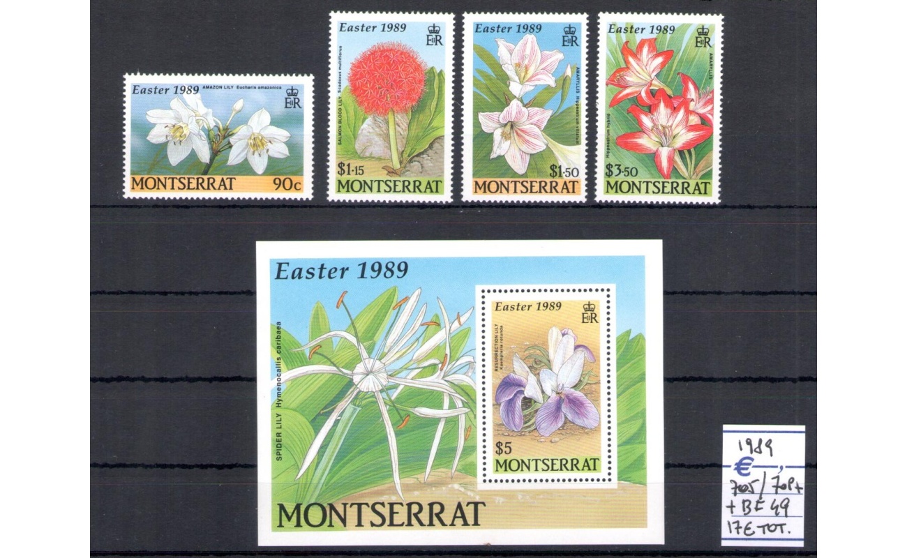 1989 Montserrat, Yvert n. 705/09+BF 49 - Fiori - MNH**