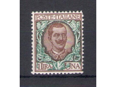 1901 Italia - Regno, n. 77 - 1 Lira bruno e verde, buona centratura - MNH**
