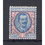 1901 Italia - Regno, n. 78 - 5 Lire azzurro e rosa, Ottimamente centrato - MNH**