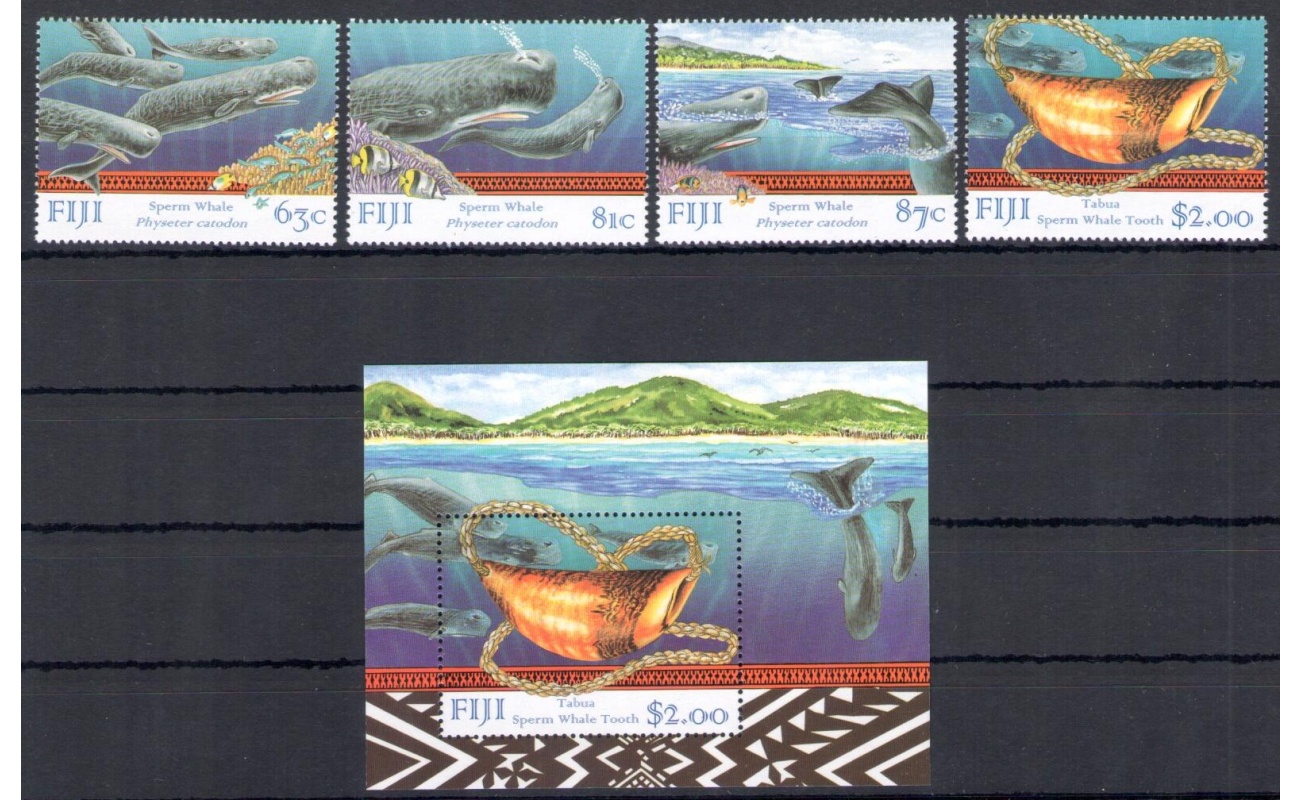 1998 Fiji, Balene e Delfini - n. 844/47 + BF 28 - MNH**