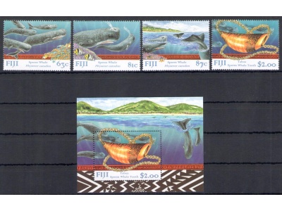 1998 Fiji, Balene e Delfini - n. 844/47 + BF 28 - MNH**