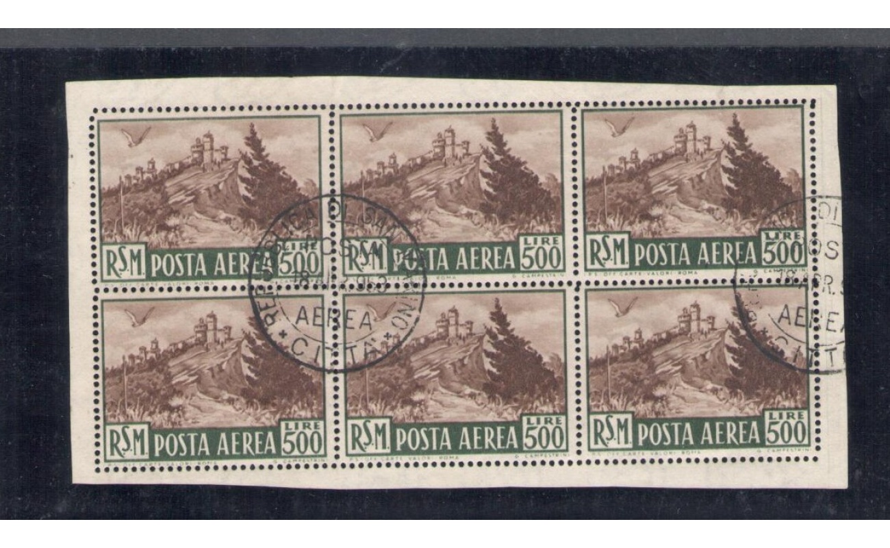 1951 SAN MARINO, Foglietto Veduta 500 Lire Bruno, n° 12 - Usato Ritagliato
