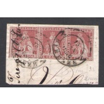 1851-52 Toscana, n. 4 - 1 crazia carminio chiaro su Grigio, Striscia di 3