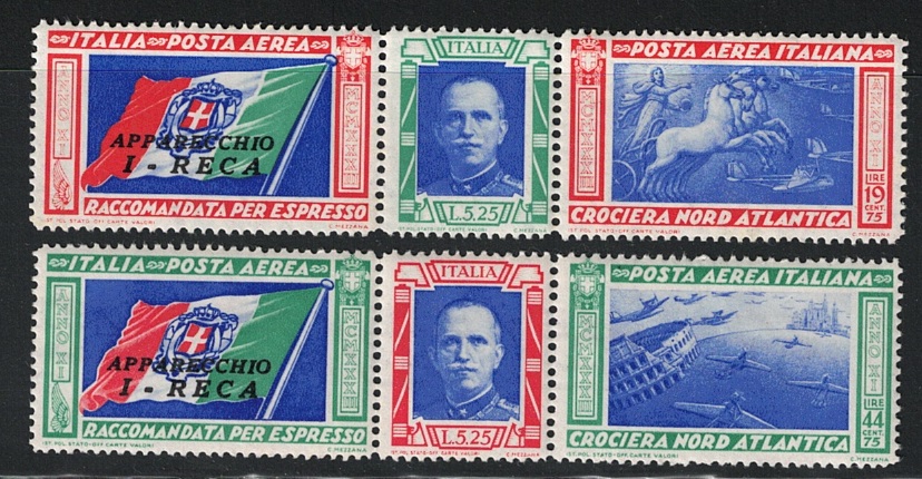 reca 1933 Italia, Regno, Posta Aerea, # 51Q/52Q , Trittici Reca, MNH** - immagine 1