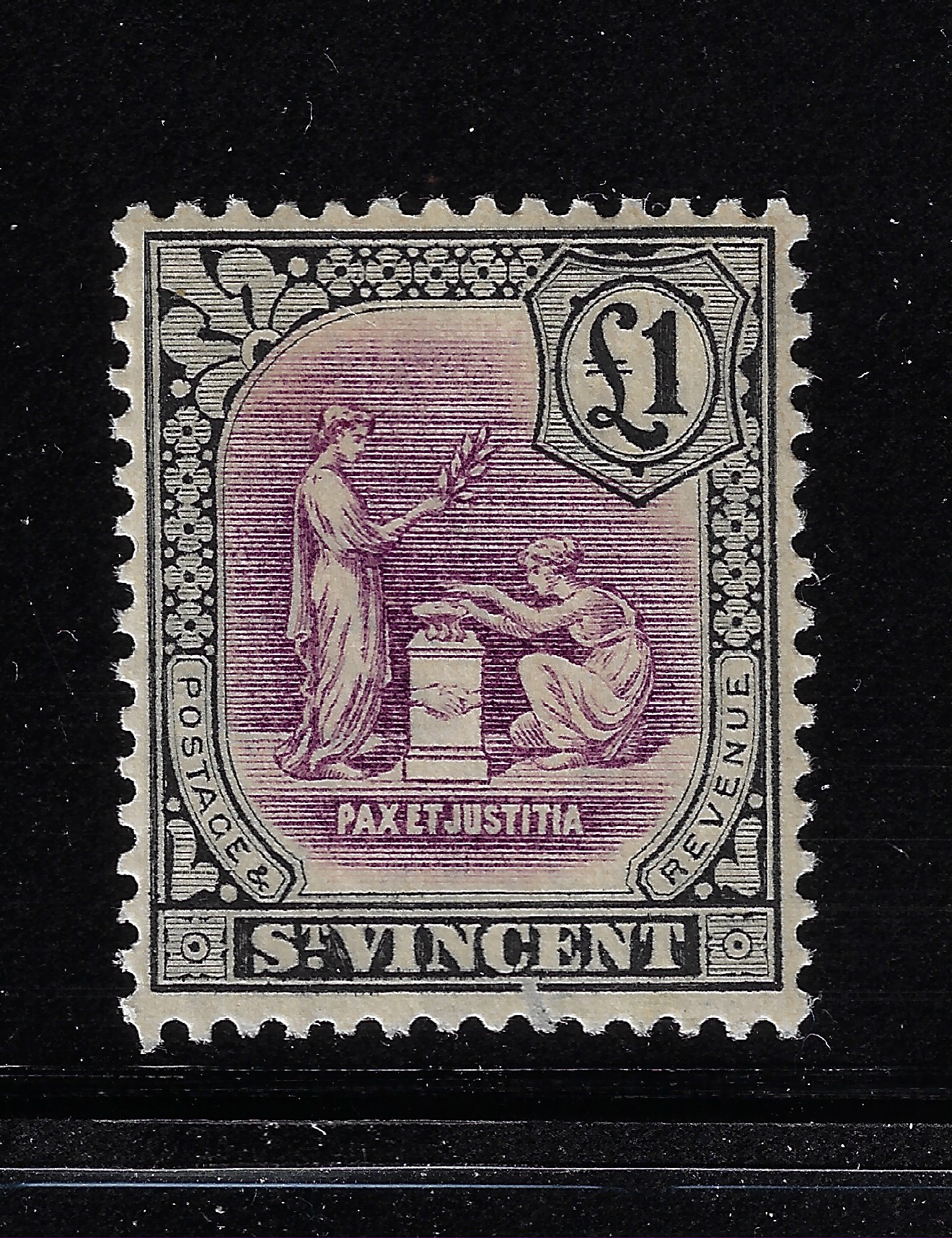 72438 st Vincent 1913-17 ST. VINCENT - Stanley Gibbons n. 120 - 1£ mauve and black - MNH** - immagine 1