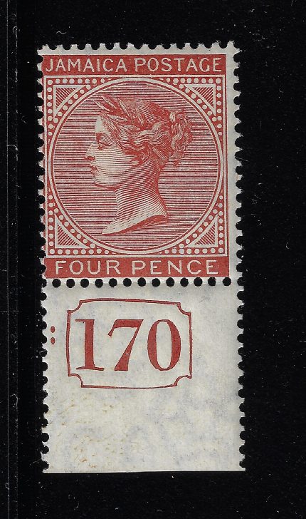 1883-97 JAMAICA - Stanley Gibbons n. 22 - 4d. red orange MH* Numero di tavola