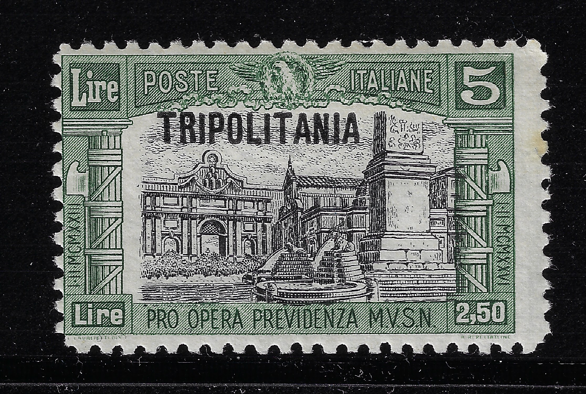 1929 tripolitania73443 1929 Tripolitania, Milizia II, 5 Lire + 2 Lire oliva e nero , Saggio P9 , MNH** - immagine 1