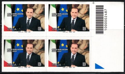 2024 Italia, Silvio Berlusconi Blocco di 4 con codice a barre, MNH**