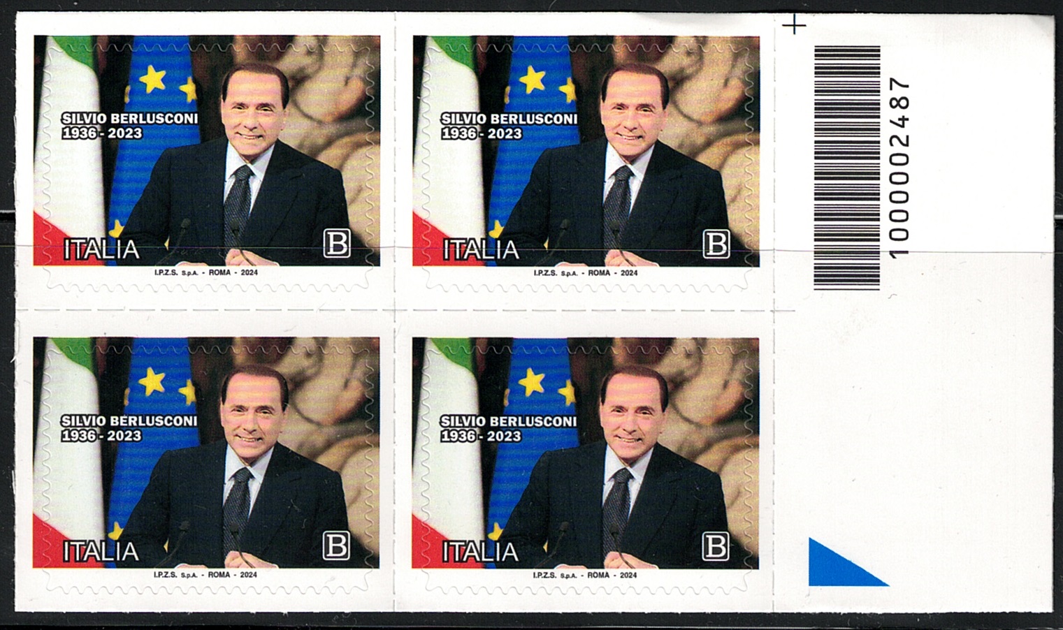1 BER 2024 Italia, Silvio Berlusconi Blocco di 4 con codice a barre, MNH** - immagine 1