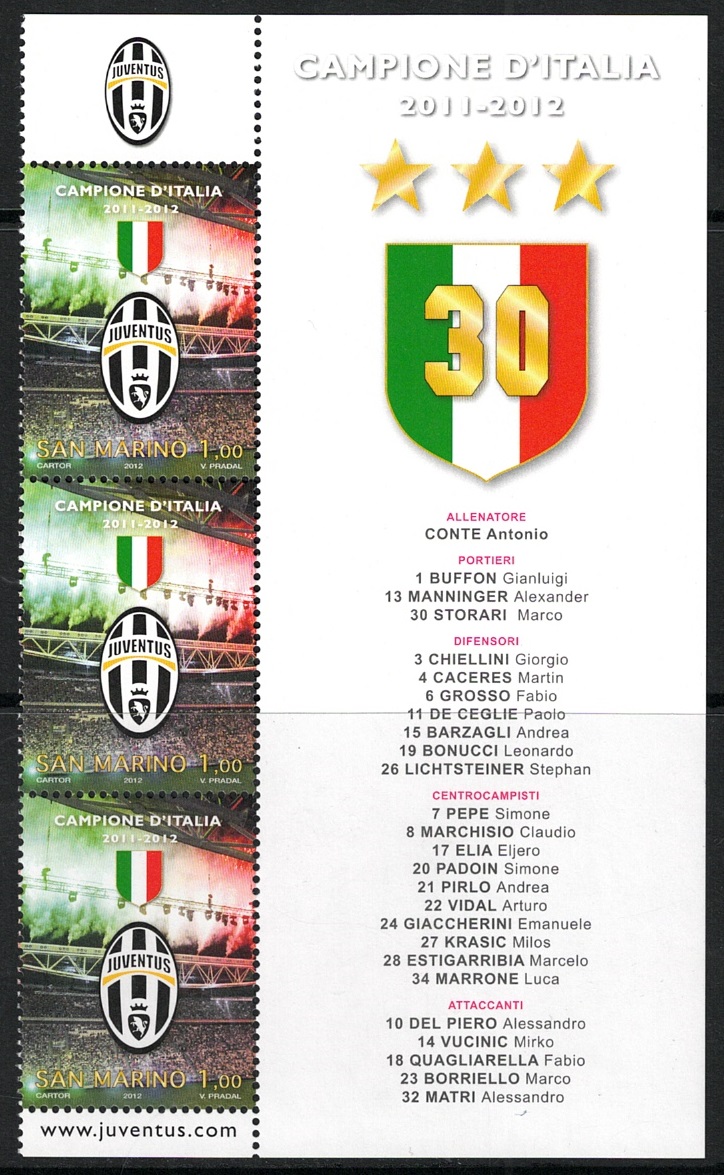 2012 San Marino, Blocco Angolare Figurato Juventus # 160 - MNH**