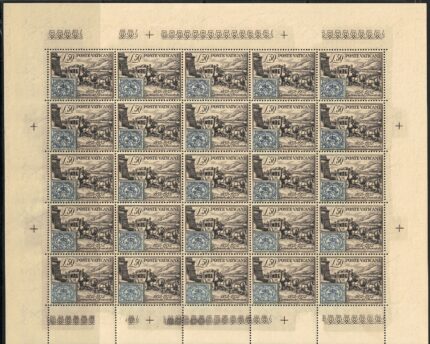 1952 Vaticano, Primi francobolli Stato Pontificio # 155, foglio completo, MNH**