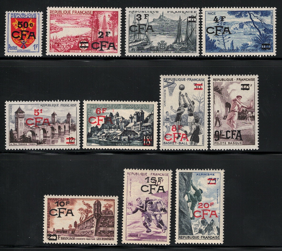 1955-56 REUNION, Vedute Soprastampate # 320/30, MNH**
