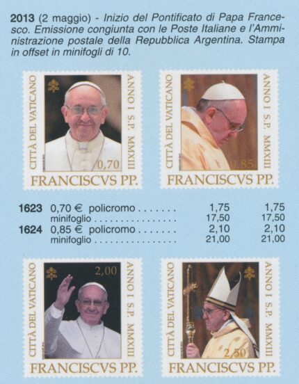2013 Vaticano, Inizio del Pontificato di Papa Francesco # 1623/26, MNH**