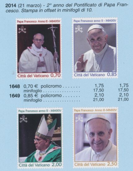 2014 Vaticano, Secondo Anno del Pontificato di Papa Francesco # 1648/51, MNH**