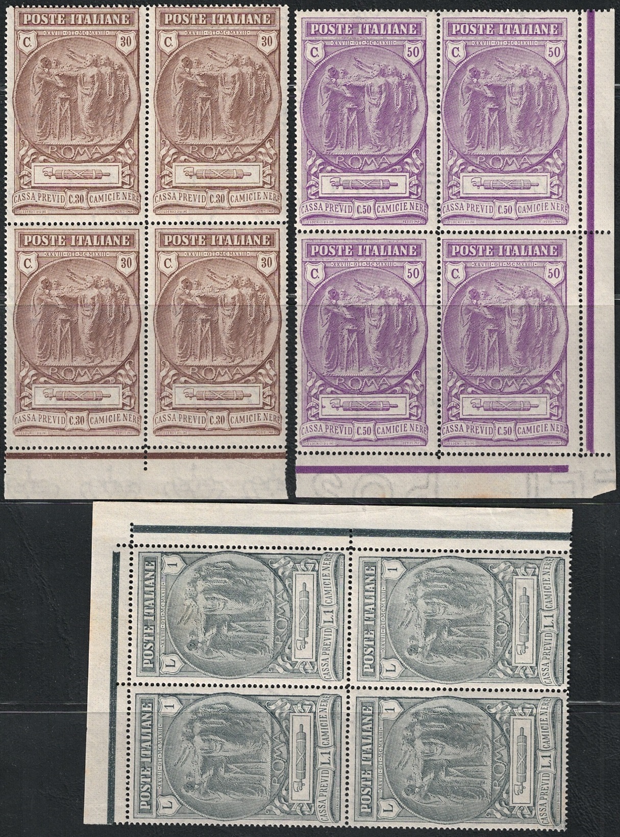 1 camice 1923 Italia, Regno, Camice Nere # 147/49, Blocco di Quattro, MNH** - immagine 1