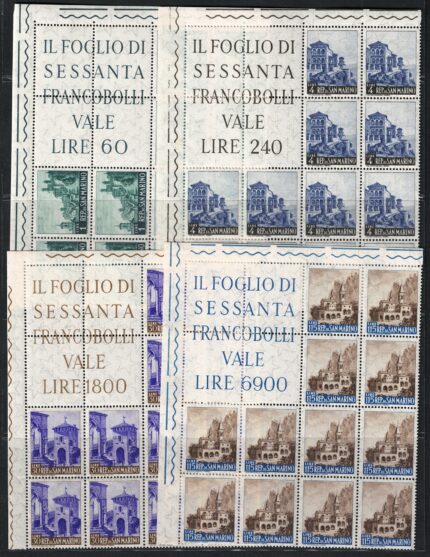 1961 San Marino, Blocco Angolare di 12, Vedute # 36/39, nuovo, MNH**
