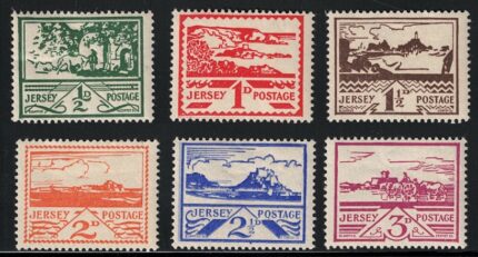 1943 Jersey, Vedute dell'Isola, Carta grigia, # 3A/8A, MNH**