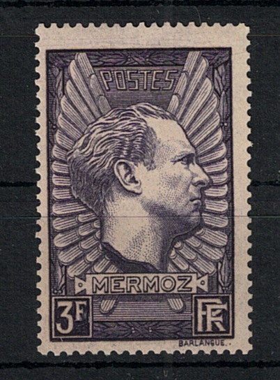 1937 FRANCIA, 3 Franchi Violetto Grigio, Aviatore Jean Mermoz # 338b, MNH**