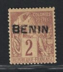 1892 Benin, 2 cent lilla bruno # 2, MH*