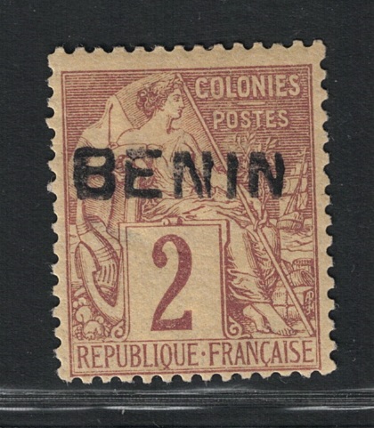 1892 Benin, 2 cent lilla bruno # 2, MH*