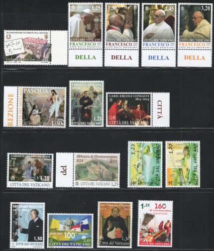 2024 Vaticano, Francobolli emessi fino a maggio 2024, 16 valori + 2 BF,  MNH**
