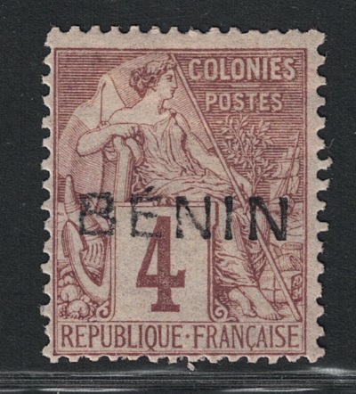 1892 Benin, 4 cent lilla bruno e grigio # 3, MH*
