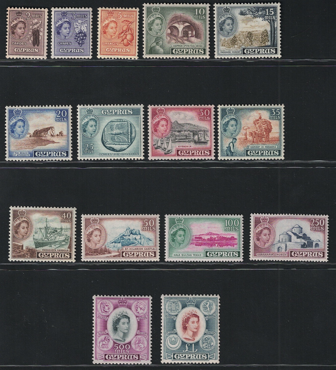 173 1955 Cipro, Elisabetta SG # 173/87, 15 valori, MNH** - immagine 1