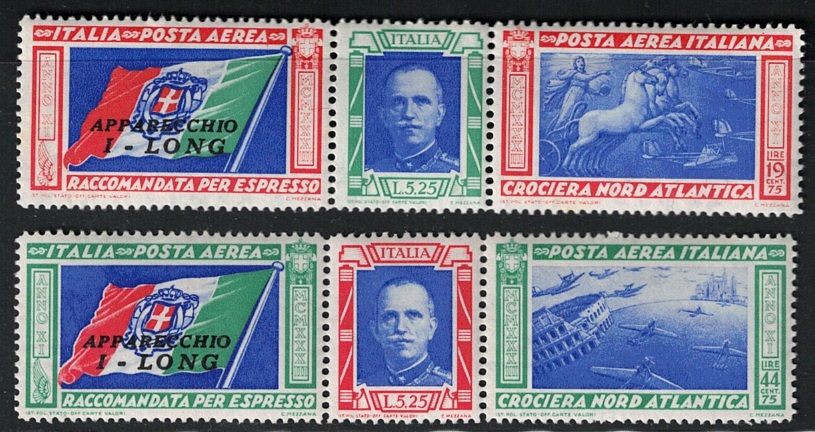 LONG 1933 Italia, Regno, Posta Aerea, # 51I/52I , Trittici Long, MNH** - immagine 1