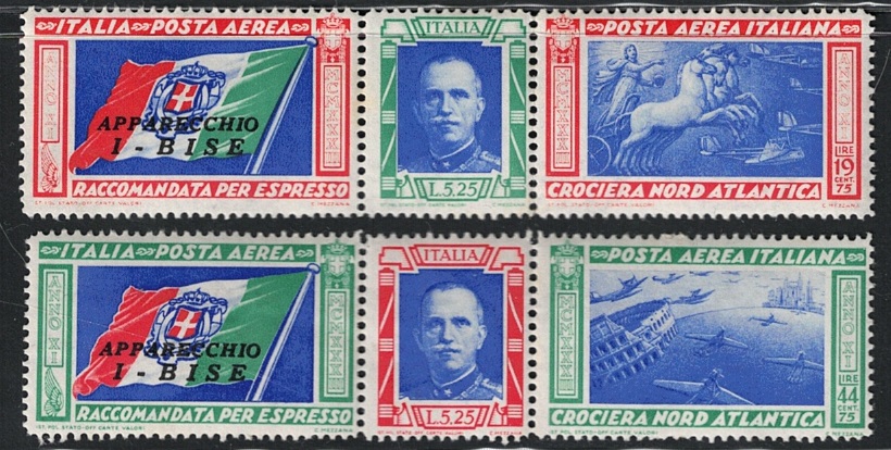 bise 1933 Italia, Regno, Posta Aerea, # 51C/52C, Trittici Bise, MNH** - immagine 1